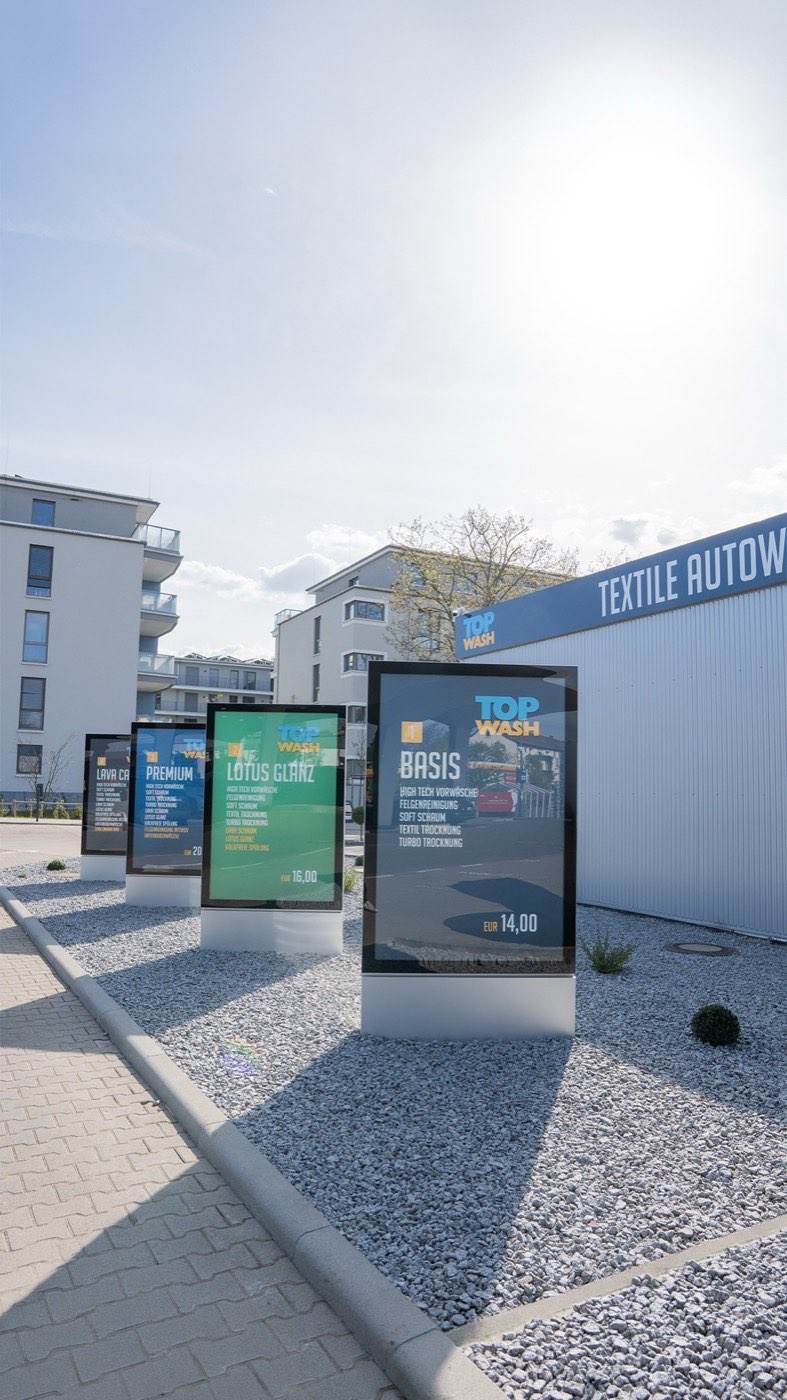 Preistafeln der Waschprogramme an der Rüdesheimer Straße